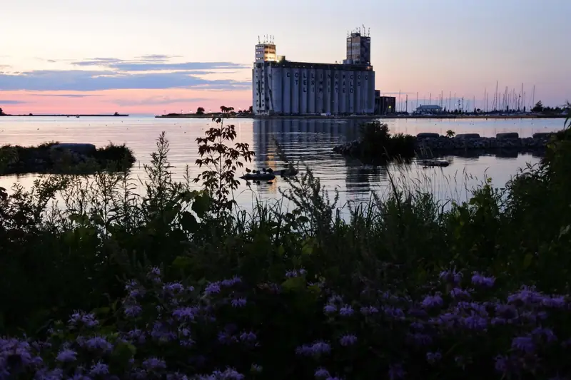 The Collingwood grain elevator on Georgian Bay at dusk
